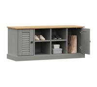 Vigo - Banco zapatero gris 106 x 35 x 45 cm, madera maciza de pino | 4 compartimentos, 2 armarios con puertas, pomos de metal, diseño ventilado, fácil limpieza