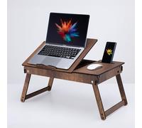 Vigo - Soporte de Madera para Laptop para Cama, Escritorio Ajustable para Laptop y Bandeja de Regazo con Almacenamiento Integrado, diseño Plegable y ergonómico para Leer, Escribir y Trabajar (Nogal)