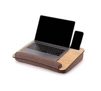Vigo Wood Bandeja de Regazo para Portátil 16'' con Cojín y Soporte para Ratón y Teléfono, Escritorio Portátil de Madera para Sofá y Cama (Roble Y Marrón)