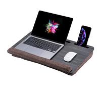 Vigo Wood Escritorio de Regazo XL de Madera con Cojín para Portátiles hasta 17,3'', con Soporte para Ratón, Tablet y Teléfono, Ideal para Cama y Sofá (Cambridge Y Marrón)