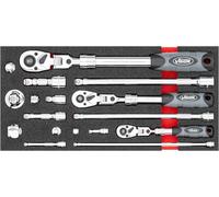 VIGOR Juego de carraca telescópica V4970, 17 piezas, con carraca reversible articulada, alargadera giratoria y juego de adaptadores, 1/2, 1/4, 3/8 pulgadas