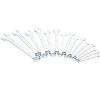 ViGOR Juego de llaves combinadas V7740/15, 15 piezas, versión larga, desplazamiento 15 grados, 6-22 mm, perfil hexagonal exterior y hexagonal doble, cromado y pulido