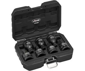 VIGOR Juego de llaves de vaso de impacto V7212N, 7 piezas, 3/4 pulgadas cuadradas, hexágono exterior, hexágono doble, para vehículos VAG, portafrenos, ejes de transmisión