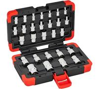 ViGOR Juego de llaves de vaso Torx V2687N, 28 piezas, 1/4" (6,3 mm, 3/8" (10 mm), 1/2" (12,5 mm), cuadrado