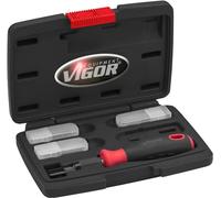 VIGOR Juego de rascadores V6030, Juego de 16 piezas con cuchillas de diferentes anchos incl cuchillas de recambioI Herramienta para quitar pegatinas, adhesivos, viñetas o en la cocina y el hogar