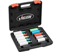 VIGOR llave de impacto V6312/10, juego de 10 piezas, cuadradillo de 12,5 mm (1/2 pulgada), ancho de llave 15-22,2 mm, para montaje suave de ruedas en neumáticos