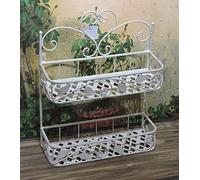Vigor Macetero de Hierro Forjado Blanco con 2 Niveles, de Pared o Apoyo