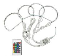 VIGORFLYRUN PARTS LTD 4pcs RGB LED Auto Faros Delanteros Angel Eyes Bulbos Halo Anillo Lámpara DRL para E36 E38 E39 E46, 2X 146mm + 2X 131mm Multi-Color 5050 Flash LED