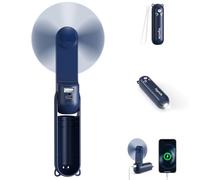VigorLife Mini Ventilador Portátil 3 en 1 USB Recargable - Ventilador Frío Personal con Batería Externa, Linterna LED - Plegable de Bolsillo para Viajes y Emergencias en Exteriores (Azul Marino)