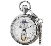 VIGOROSO Reloj de Bolsillo mecánico de Cobre Completo para Hombre, Estilo Vintage y subesferas de 24 Horas en Caja, Tourbillon de Acero, Reloj de Bolsillo