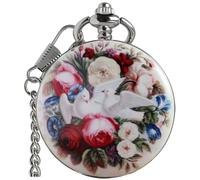 VIGOROSO Reloj de bolsillo mecánico manual de pájaro floral vintage para hombres y mujeres, elegante reloj de bolsillo de cuerda esqueleto con cadena y caja de regalo, Azul, Reloj de bolsillo