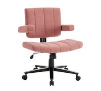 Vigosit silla cruzada Criss Cross con ruedas, reposabrazos ajustables, tela antiagarre, cojín cómodo, estilo moderno, giratoria, para oficina en casa, vanidad (rosa)