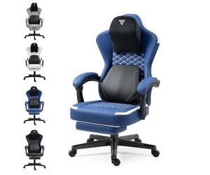 Vigosit Silla de gaming con soporte lumbar de masaje calentado, silla ergonómica para ordenador de juegos con cojín de muelles ensacados y reposapiés, silla Recliner High Back PC para adultos, azul