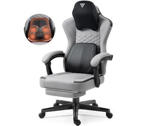 Vigosit Silla de gaming con soporte lumbar de masaje calentado, silla ergonómica para ordenador de juegos con cojín de muelles ensacados y reposapiés, silla Recliner High Back PC para adultos, gris