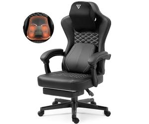 Vigosit Silla de gaming con soporte lumbar de masaje calentado, silla ergonómica para ordenador de videojuegos con cojín de muelles ensacados y reposapiés, silla Recliner High Back PC para adultos,