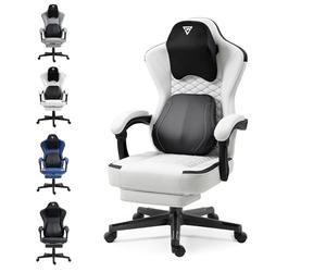Vigosit - Silla de Juego Ergonómica con Masaje Térmico, Soporte Lumbar - Silla de Ordenador para Videojuegos con Cojín de Muelles Ensacados y Reposapiés - Silla Reclinable con Respaldo Alto - para