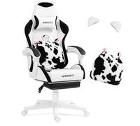 Vigosit - Silla de juego linda con orejas y cojín Kawaii, ergonómica, para niñas, con soporte lumbar y reposapiés, silla de Gamer cómoda para adolescentes (negro/blanco)
