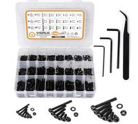 VIGRUE Juego de 1080 tornillos y tuercas, juego de tornillos métricos de acero al carbono, M2, M3, M4, surtido de tornillos de seis botones, tornillos de máquina