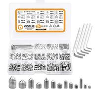 VIGRUE Juego de 260 tornillos sin cabeza hexagonal de punta cónica - Surtido de tornillos M3 M4 M5 M6 M8 - Acero inoxidable