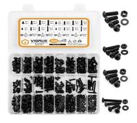 VIGRUE Juego de 520 tornillos M3, M4, M5, M6, acero al carbono, negro y tuercas, arandelas redondas, cabeza alomada hexagonal, con llave