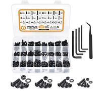 VIGRUE Juego de 600 tornillos de acero al carbono M3, M4, M5, M6, cabeza alomada, hexágono interior, juego con tuercas, arandelas y llaves hexagonales en caja surtida
