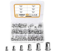 VIGRUE Surtido de 200 tuercas de remache M3, M4, M5, M6, M8, M10, A2-70, acero inoxidable, herramienta de cabeza plana, rosca, remache, tuercas, surtido, con caja de almacenamiento