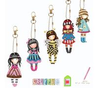 VIGTNG Diamond Painting Llavero, 5D DIY Diamante Pintura Kit, para Niños, Niñas, Navidad, Regalos, Decoraciones Colgantes de Mochila y Bolso (Niñita)