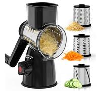 Vihoom Rallador de Queso, Cortador de Verdura con 3 Cuchillas de Tambor Intercambiables, Rallador de Verduras Multifuncional, Mandolina de Cocina para Queso, Pepino, Zanahoria, Nueces