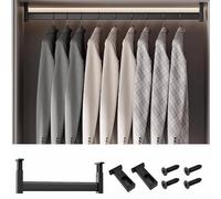 VIIGUIY Barra Armario Barra de Armario de Montaje Superior con Juego de Soportes, Poste de Armarios Aleación Aluminio, Colgante Antideslizante Dormitorio(Black,66cm/26in)