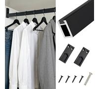 VIIGUIY Barra Armario Barra de Armario para Techo y Pared, Resistente, con Capacidad de 300 kg, para Colgar Ropa, 80, 100, 120, 150 y 160 cm, con Zócalo(Black,34cm/13.4in)