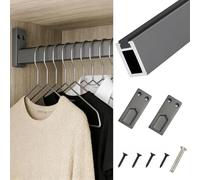 VIIGUIY Barra Armario Barra de Armario para Techo y Pared, Resistente, con Capacidad de 300 kg, para Colgar Ropa, 80, 100, 120, 150 y 160 cm, con Zócalo(Gray,72cm/28.3in)