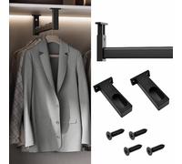 VIIGUIY Barra Armario Barra para Armario en Negro Mate, Barra para Colgar Ropa en El Techo con Soportes Tornillos, Almacenamiento Armarios, FáCil Instalar(56cm/22in)