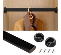 VIIGUIY Barra Armario Barras de Madera Pulida para Armarios, 40, 60, 80, 120 y 160 cm, para Organizar El Almacenamiento, Barra para Colgar Cortinas Casquillo(Black,150cm/59.1in)