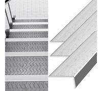 VIIGUIY Perfil de Transición para Suelo Juego de 3 Molduras Autoadhesivas para Borde de Escalera, de Aluminio, Impermeables, con Moldura en L para Peldaños de Escalera en Exteriores.(Silver)