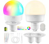 VIIIVA Bombilla LED con mando a distancia, magnética, desmontable, diseño de seta, 3 colores + 12 RGB, temporizador regulable, recargable como lámpara de mesa y luz de emergencia para camping, 2