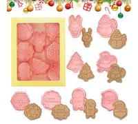 Viilich 8pcs cortadores de galletas de Navidad de plástico,Navidad 3D Cortador para Galletas,Cortadores Galletas Navidad Niños,molde de estampador de galletas,para cookie decoración de pasteles(A)