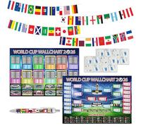Viilich Banderines del Mundial 2026 y póster de calendario de juegos, 14 m, 14 x 21 cm, bandera de país de doble cara y formato de 90 x 60 cm, póster para fútbol Copa Mundial 2026, decoración de