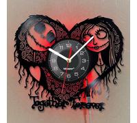 Viiluuxr Reloj de Pared LED con Disco de Vinilo de 12 Pulgadas, Reloj de neón silencioso de Pesadilla Antes de Navidad, decoración de Regalos, Sala de Estar, Dormitorio, luz Nocturna, Reloj Luminoso