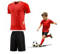 viiotu Equipación Fútbol Niño Camiseta Fútbol Niño de Rápido Secado, Conjunto de Shorts y Camiseta Set Deportivo Kinder para Entrenamiento (FR/ES, Edad, 12 años, 13 años, Regular, Rojo)