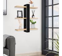 VIIROUD - Estantería de pared larga de madera, estante flotante ajustable de 3 niveles, soporte para suspensión, para casa, cocina, sala de estar, baño, oficina, dormitorio, 58 x 50 x 16 cm, negro (1