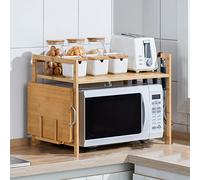 VIIROUD - Soporte para microondas de madera, soporte para horno de microondas, estante de cocina de 2/3 niveles con 4 ganchos, estante de cocina, altura ajustable (52 x 30 x 35 cm de una capa)