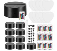 Viitech 10 juegos de lámparas de noche 3D, incluye 10 placas acrílicas en forma de corazón, 10 bases de lámpara, 10 mandos a distancia y 10 cables USB, lámpara de mesa que cambia de color para