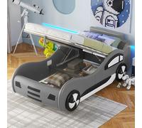 Viitech Cama infantil para coche de 90 x 200 cm, cama plana con somier (sin colchón), modelo de cuna para coche con espacio de almacenamiento debajo de la cama para niños y niñas (gris)