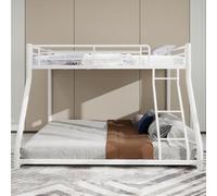 Viitech Litera de metal, litera, cama alta de metal con escalera y barandilla de longitud completa, sin ruido, cama juvenil para adolescentes y adultos (blanco)