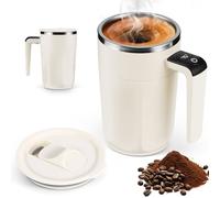 Viitech Taza de café autoagitadora, 400 ml, acero inoxidable, automática, magnética, con indicador de temperatura, recargable por USB, taza automática para café, leche caliente (color crema)