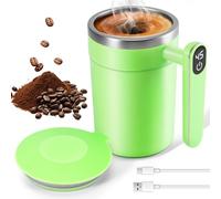 Viitech Taza de café autoagitadora, 400 ml, de acero inoxidable, automática, magnética, con indicador de temperatura, recargable por USB, taza autoagitable para café, leche caliente (Verde)