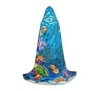 VIIUHVJBJ Capa con capucha para adolescentes, diseño de tortuga marina del océano, peces tropicales, estrellas de mar, capa para Halloween, cosplay, carnaval, fiesta temática