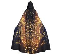 Viiuhvjbj Capa larga con capucha unisex con nota musical dorada con estrella brillante caída, Halloween, Navidad, carnaval, cosplay, fiesta de máscaras, disfraz de bruja vampiro