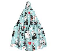 Viiuhvjbj Capa larga unisex con capucha de gato blanco y negro, para Halloween, Navidad, carnaval, cosplay, fiesta de máscaras, disfraz de bruja y vampiro