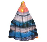 Viiuhvjbj Capa unisex con capucha para adultos, diseño de atardecer y amanecer con olas del mar y el mar, Halloween, Navidad, cosplay para fiesta de brujas y magos
